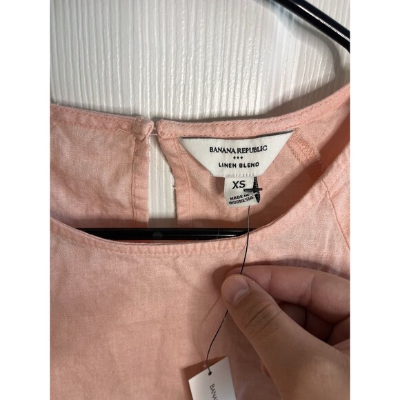 Banana Republic Linen Blend Tie Hem Top Sz XS Baby Pink NWT Boho Cute - Picture 2 of 8